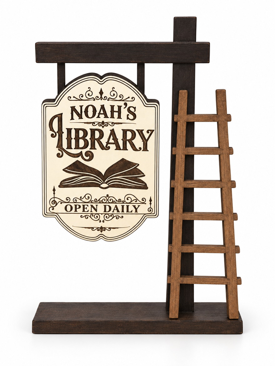 Personalized library sign example with the name Noah