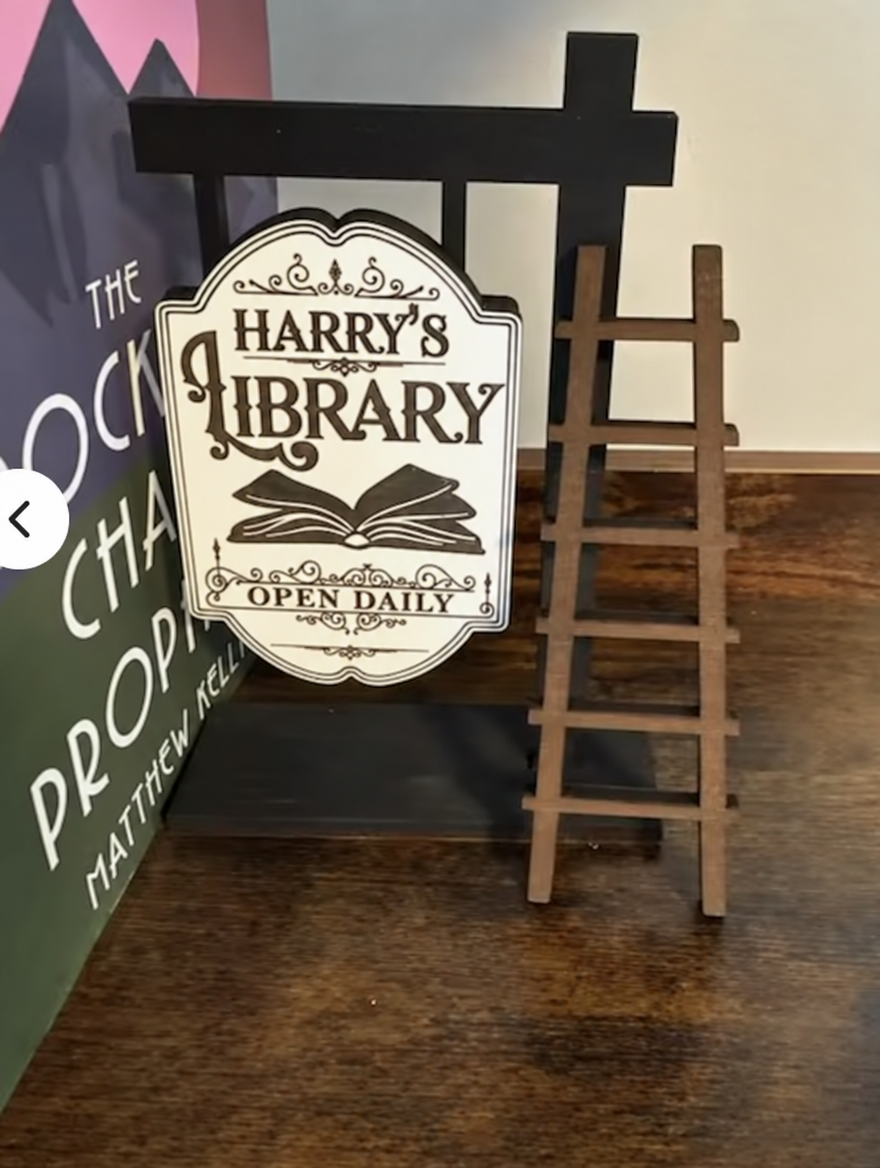 Personalized library sign example with the name Harry
