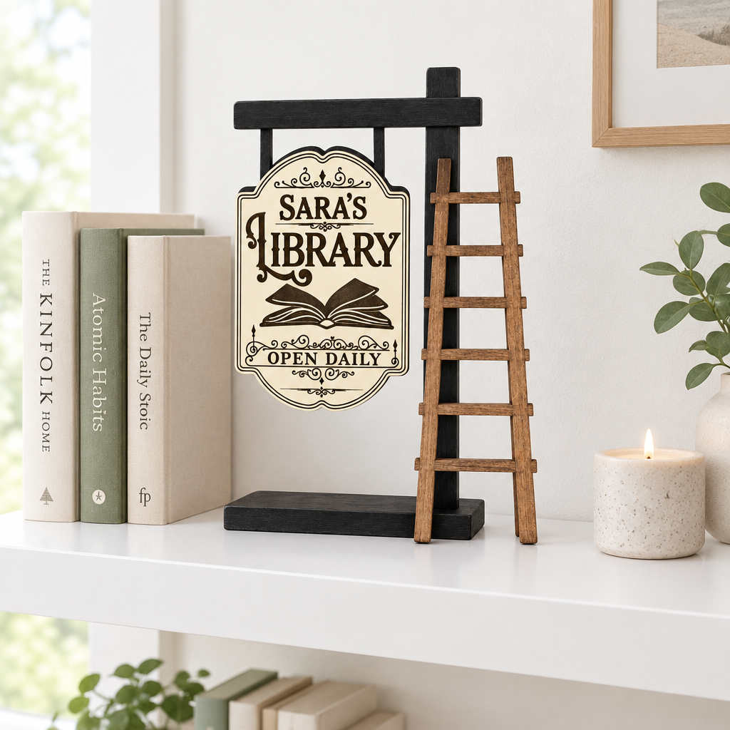 Personalized library sign example with the name Sara